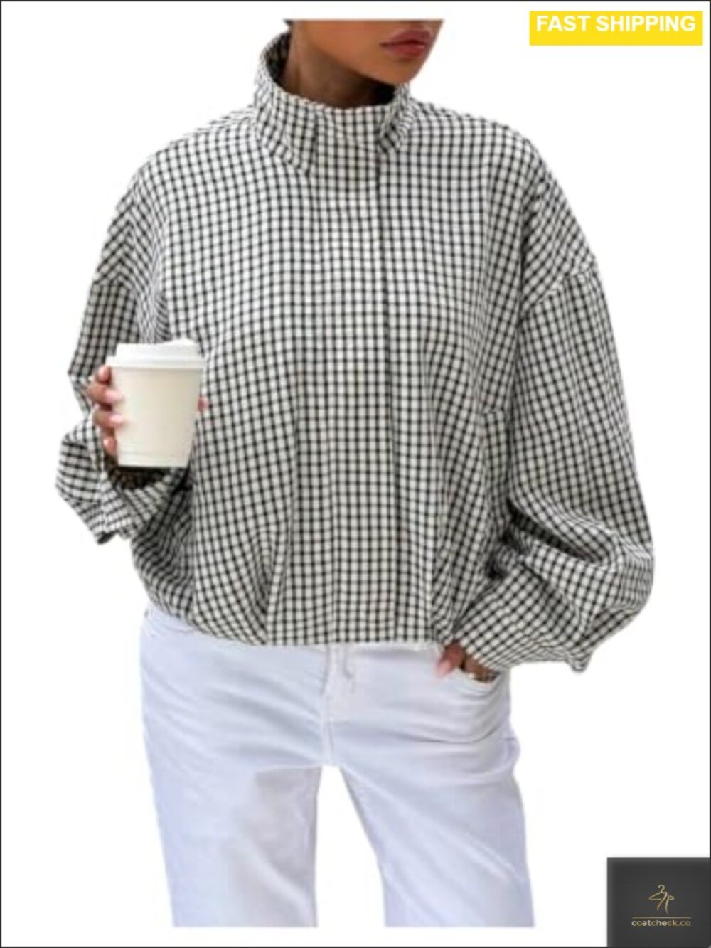 Women's Plaid Zip Up Jacket Lightweight Windbreaker Fall Casual